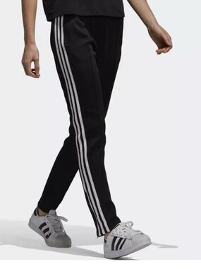 adidas Women’s Black Athletic Pants with White Stripe Accents